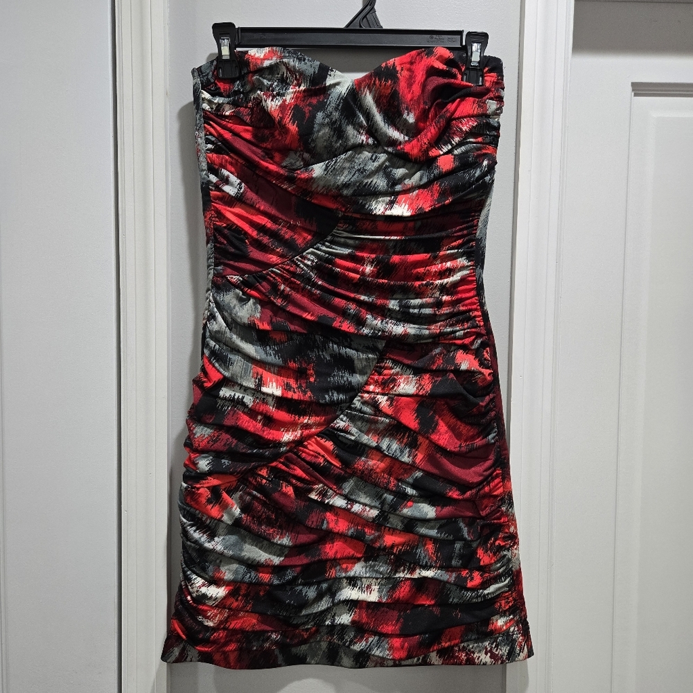 Bailey Blue Red and Black Strapless Y2K Cocktail Dress
